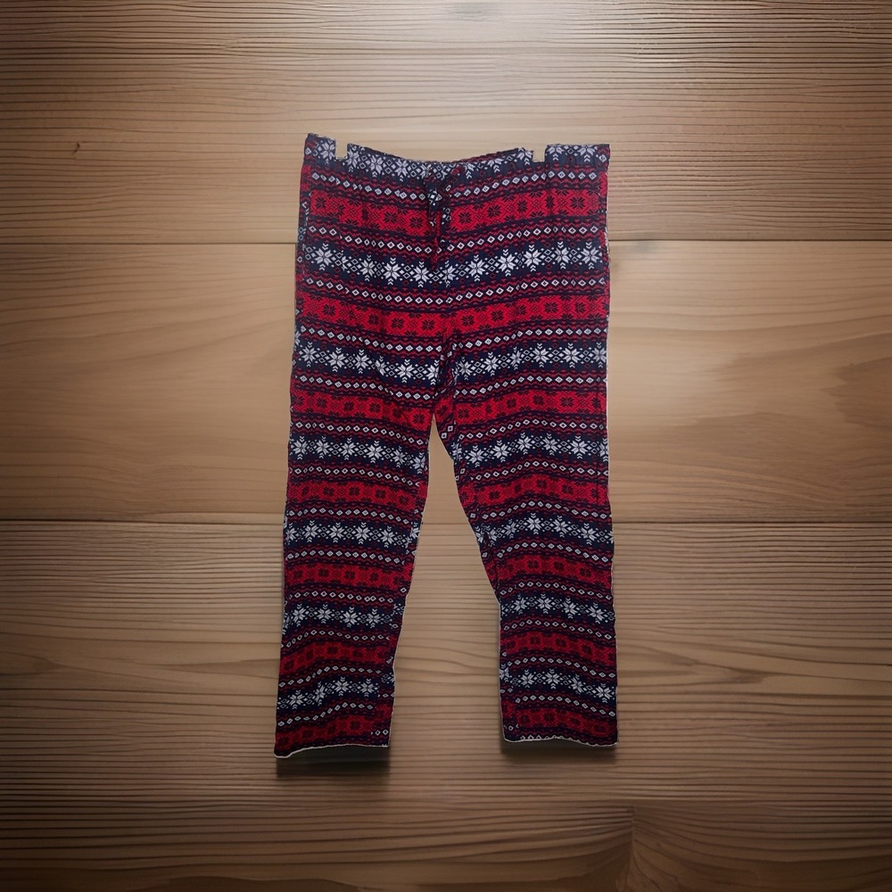 GAP Men's Fair Isle Flannel‎ Pajama Pants L Red Blue Elastic Drawstring Pocket